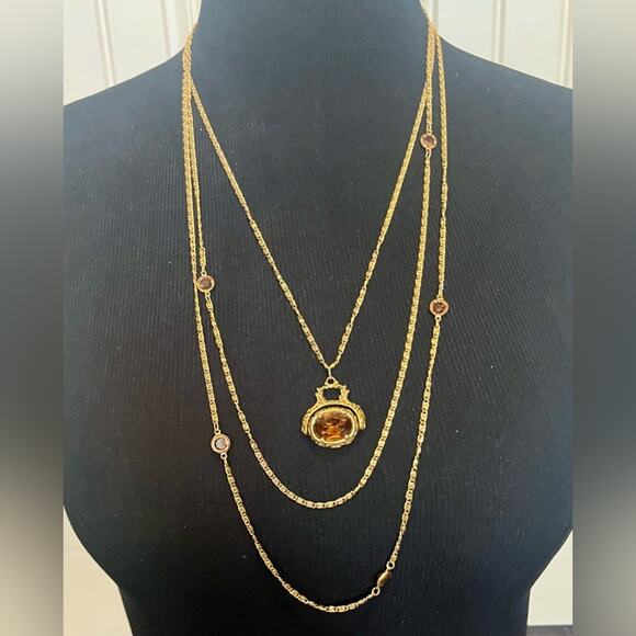 Vintage Goldette Bezel set crystal multistrand plunge necklace - Picture 1 of 7